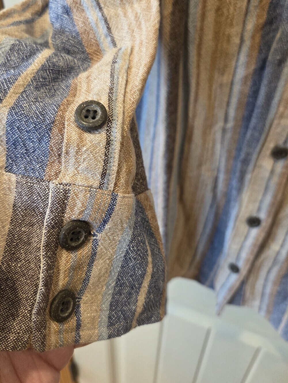 CJ Banks 2X Striped Linen Rayon Blouse Coastal Boho Lagenlook Top - Picture 5 of 13